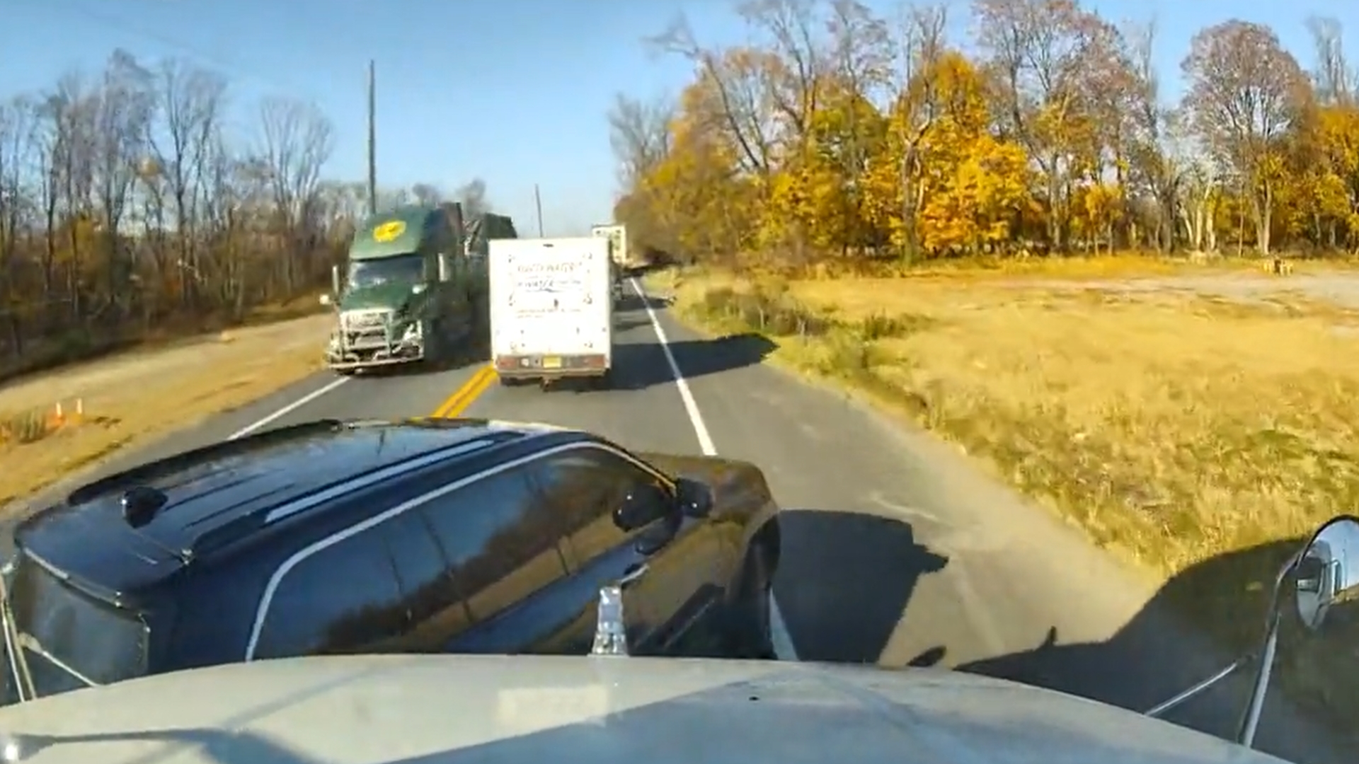 A driver getting what he deserved by not yielding to a truck.