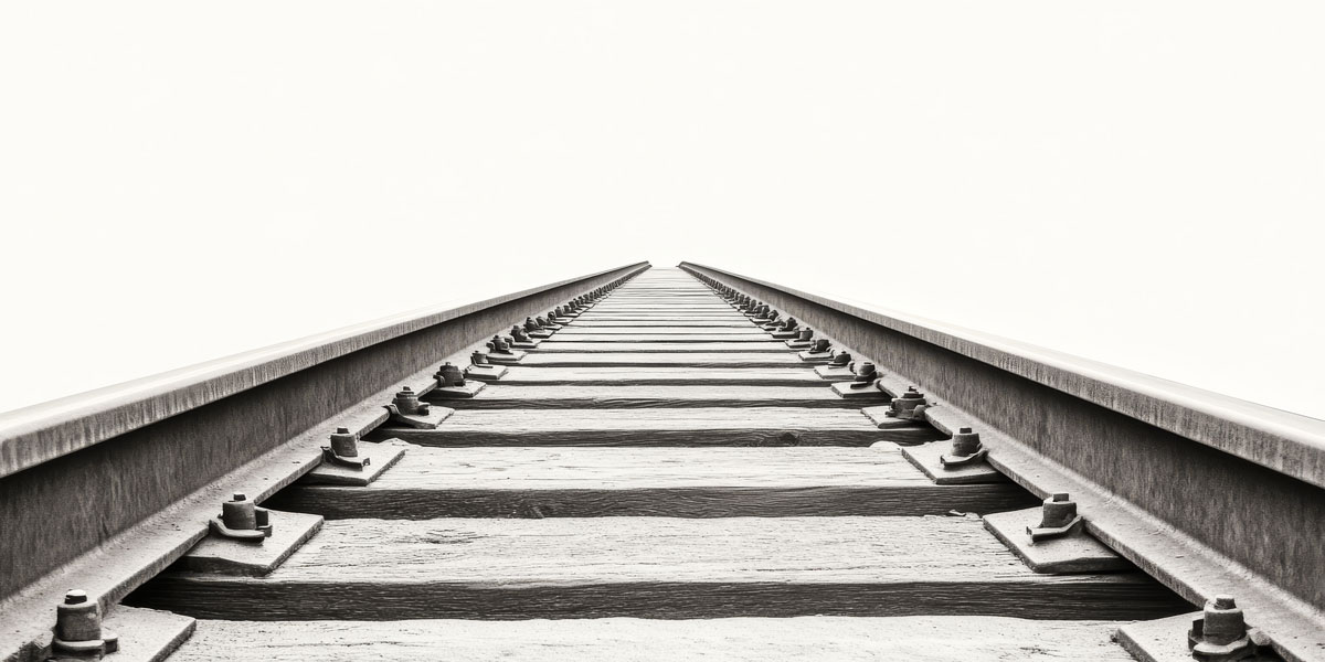 Train tracks going to the vanishing point.