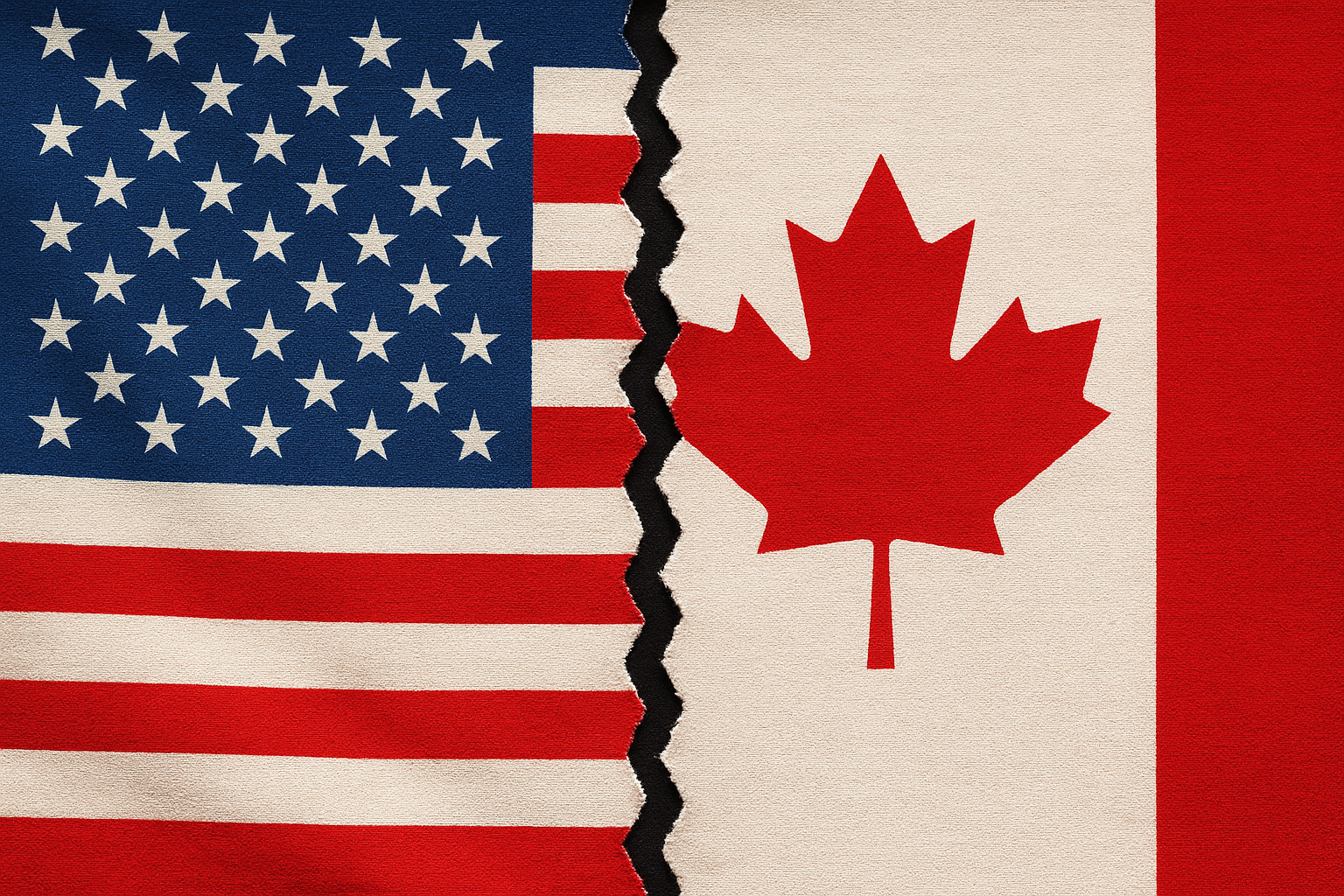 American and Canadian flags signifying a breach between the two thanks to tariffs