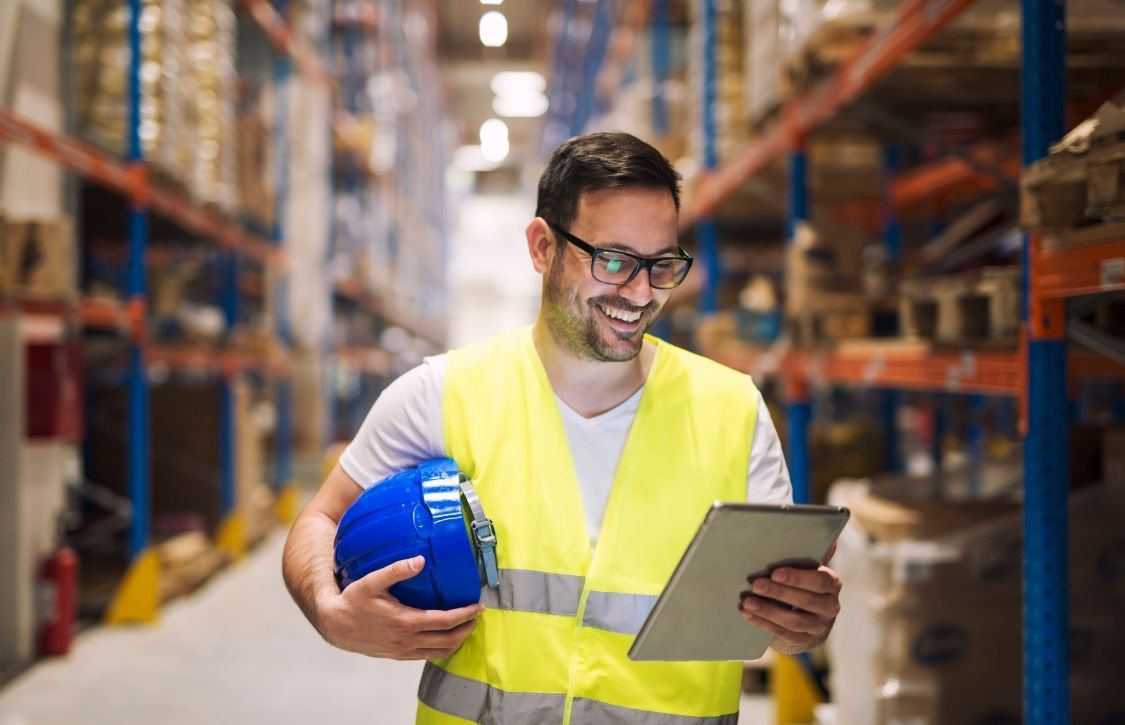 warehouse manager reviewing a printed utilization report for cycle count